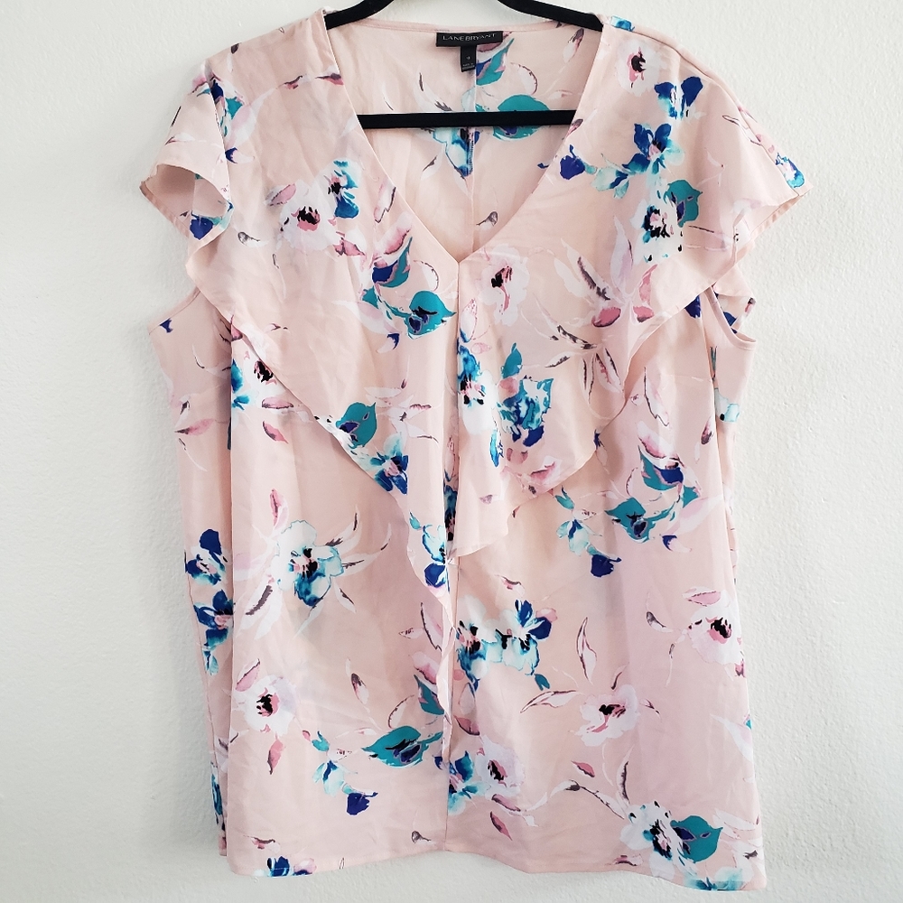 Lane Bryant 18 Top Blouse Plus Size Ruffle V-neck